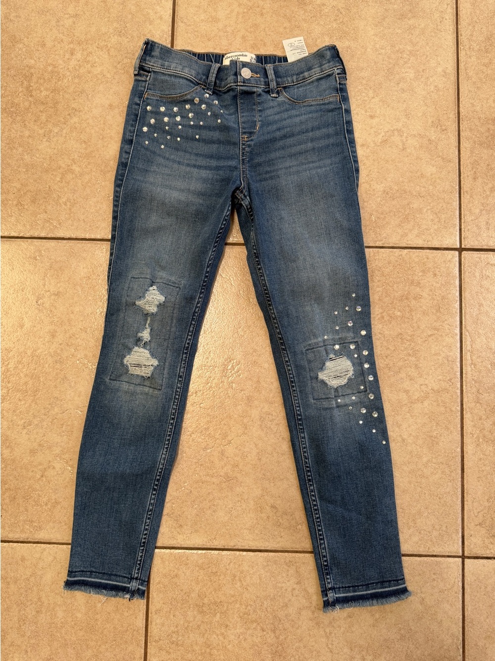 Abercrombie & Fitch blue skinny jeans with studs and distressing Size 14 #denim